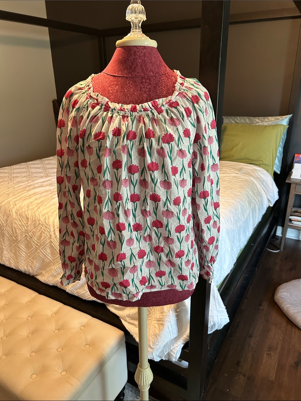 J. Crew Cream Blouse with Pink Floral Print